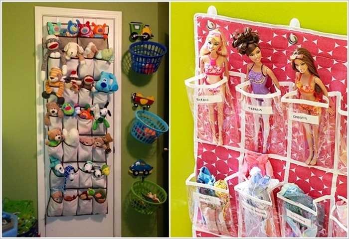 В кармашках на стене удобно размещать и кукол и мягкие игрушки